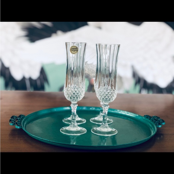 🛑SOLD🛑 Set Of 4 Crystal D’Arques Durand Champagne Flutes - Picture 4 of 4